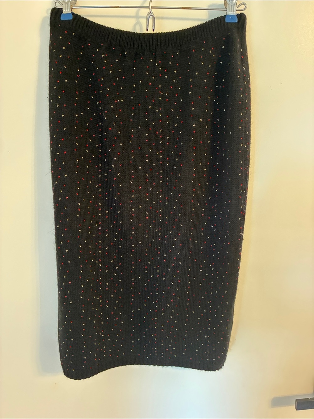 Black Knit Pencil Skirt with Red Heart Accent Vintage